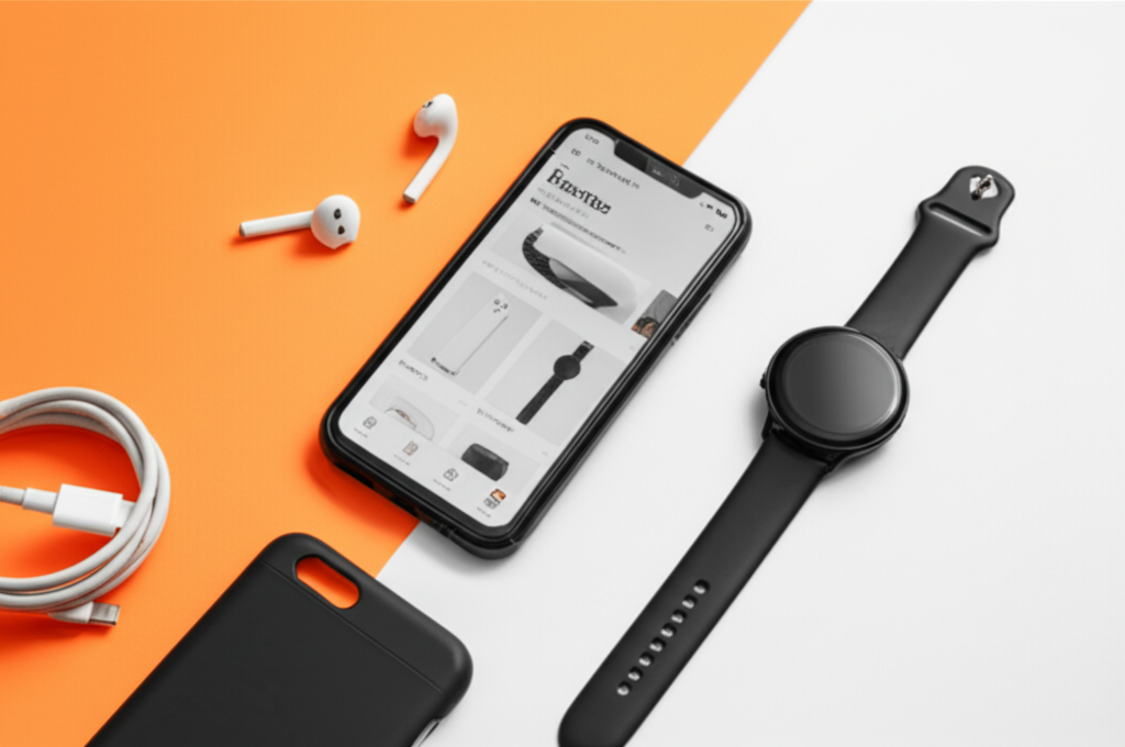 Flat lay of trending mobiles and accessories popular on Daraz Sri Lanka