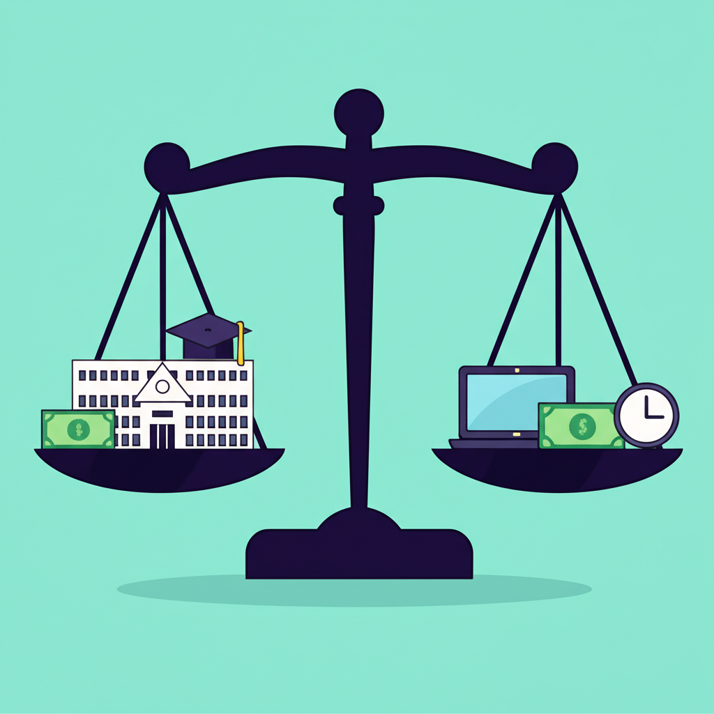 Scale weighing financial and time costs of university education against online learning options