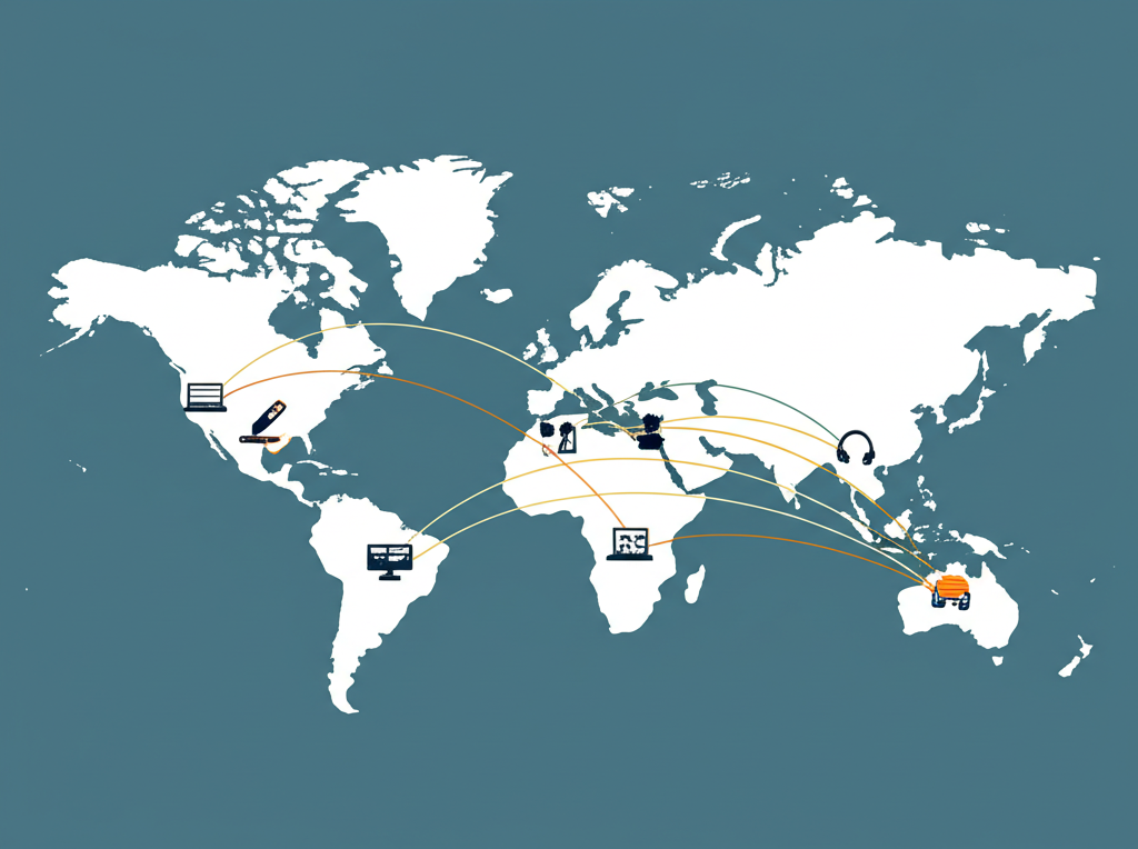 Map of Sri Lanka connected to global cities, symbolizing remote job opportunities