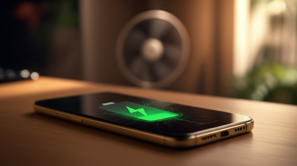 Smartphone showing large full battery and fast charging in a Sri Lankan home