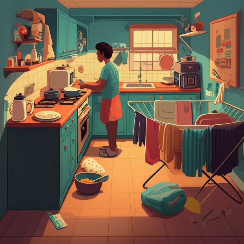 Person practising frugal habits like meal prepping and line-drying clothes in a shared Colombo flat