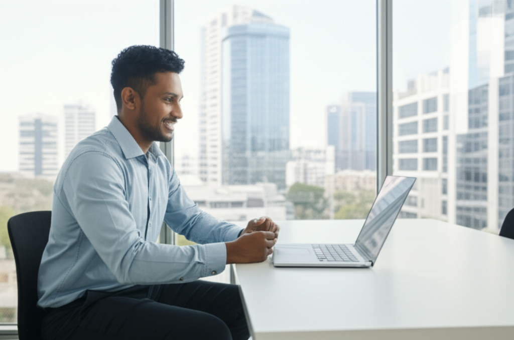 A person successfully job hunting online for a position in Australia.