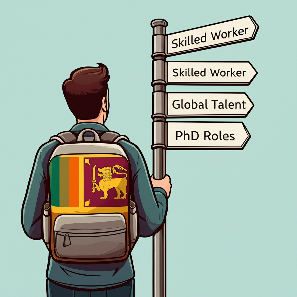 A signpost showing different directions, symbolizing the strategic choices and alternative visa pathways for Sri Lankan applicants.