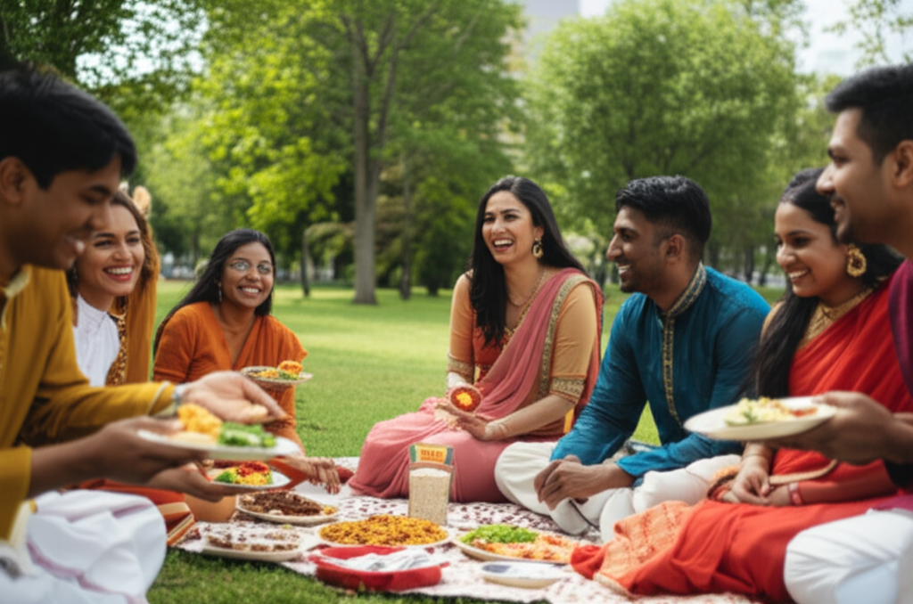 Members of the Sri Lankan-Canadian community celebrating together, showcasing the creation of a new support system.