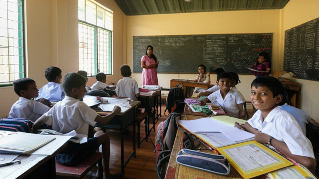 Children in a classroom funded by the MJF Charitable Foundation, showcasing the brand's ethical commitment.
