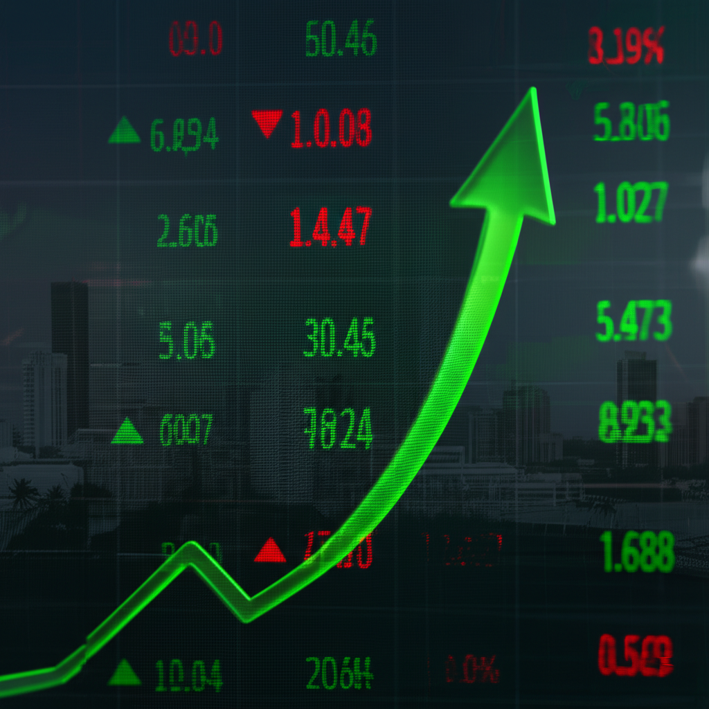 A digital screen showing positive trends on the Colombo Stock Exchange.