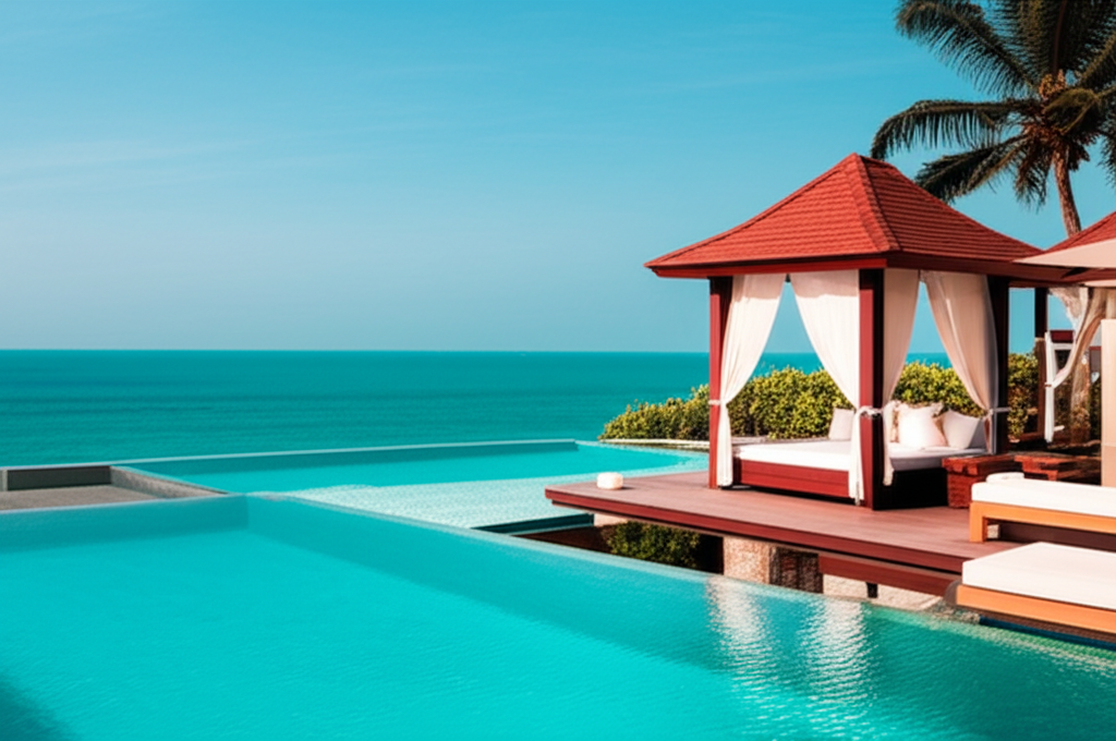 A serene and luxurious resort pool overlooking the Indian Ocean on Sri Lanka's south coast.