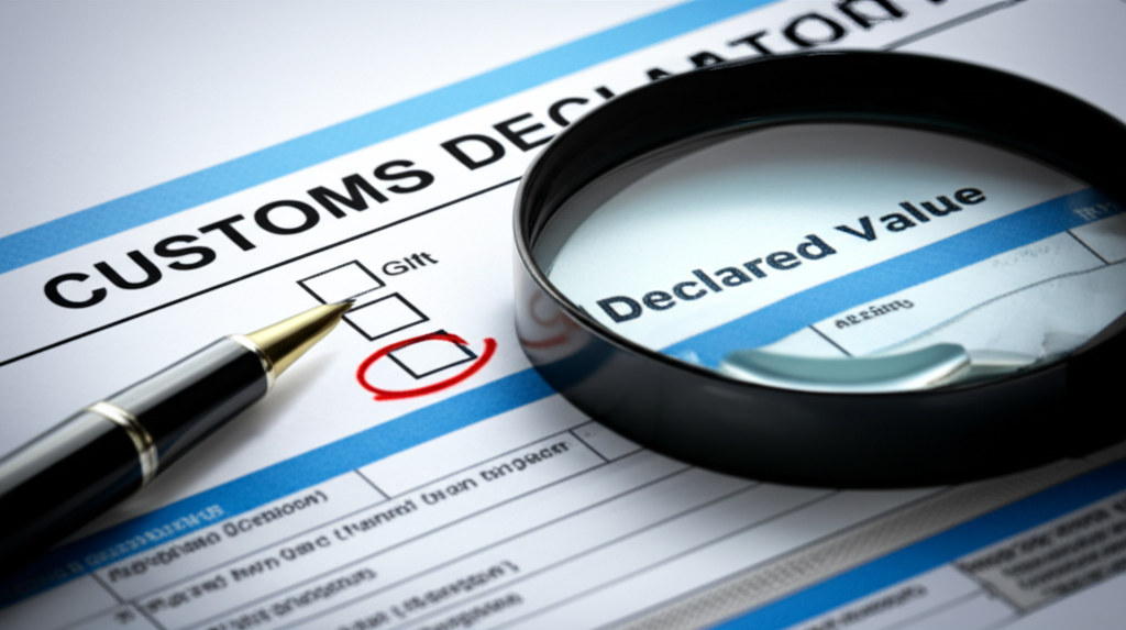 Filling out the customs declaration form and marking the item as a gift for Sri Lanka.