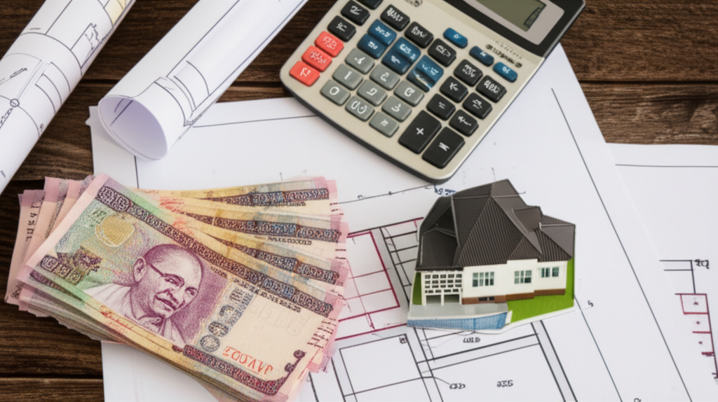 A collection of items representing the various costs associated with buying a villa in Sri Lanka.