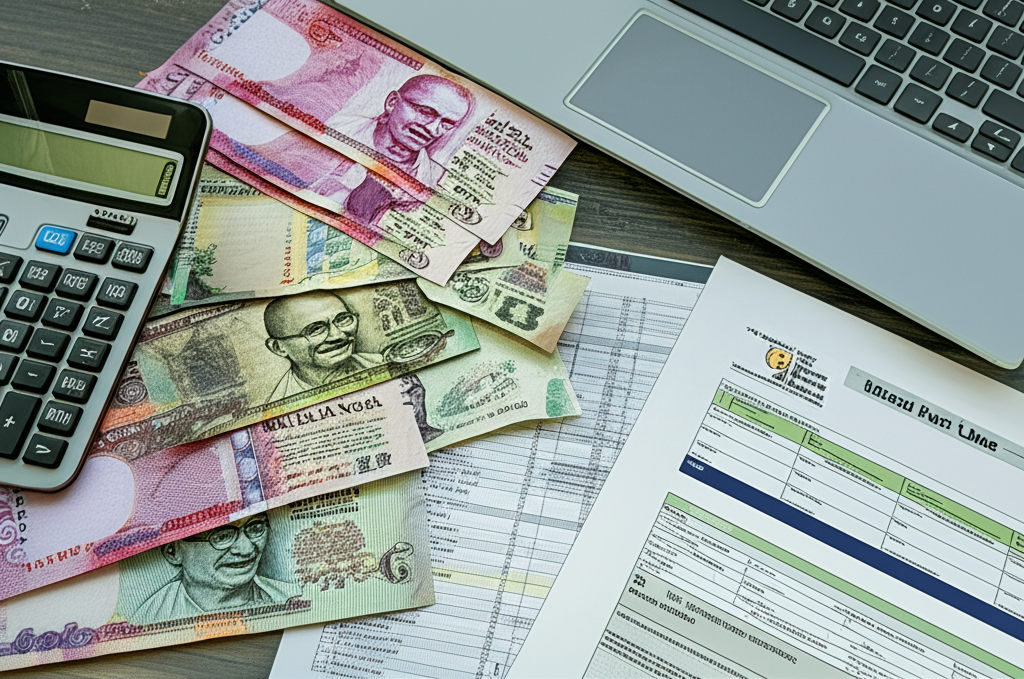 A calculator and Sri Lankan tax forms, illustrating tax implications on rental income.