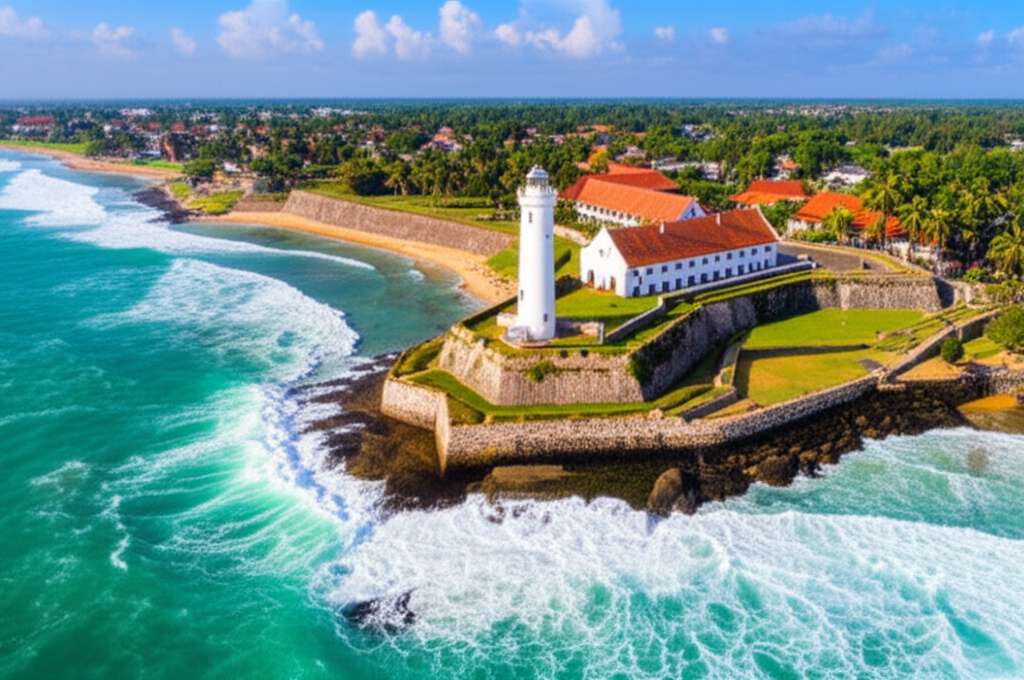 Aerial view of the historic Galle Fort on Sri Lanka's south coast.