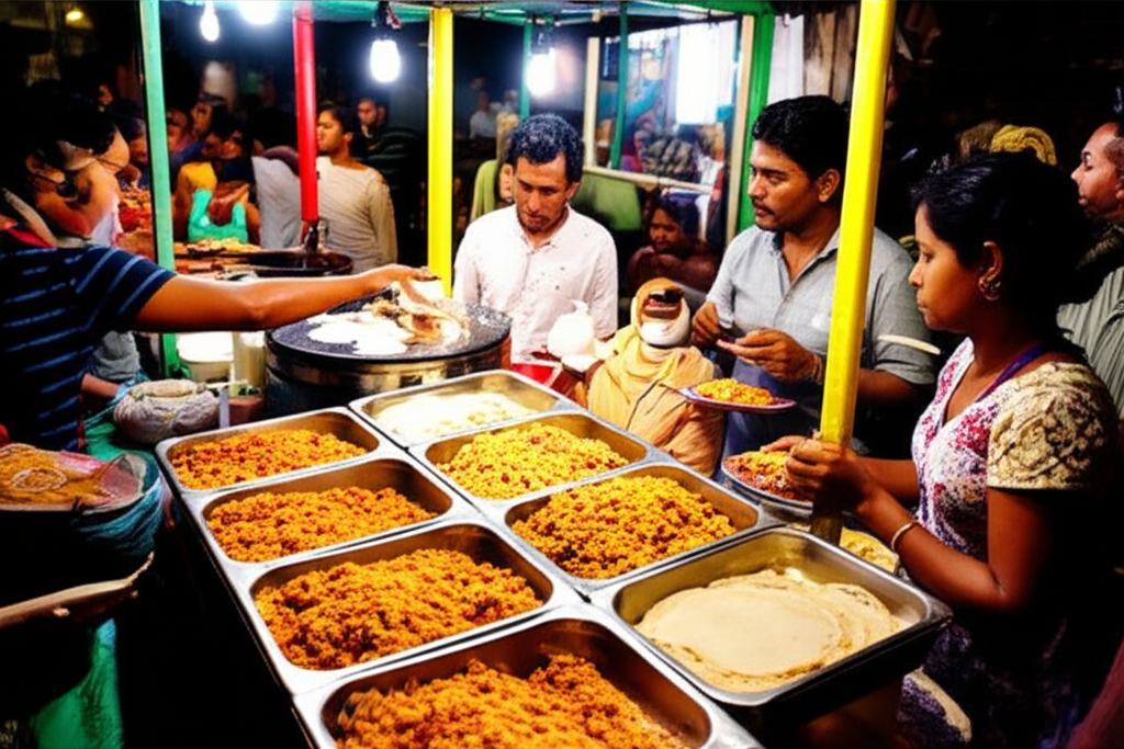 A delicious and affordable spread of Sri Lankan street food, perfect for budget travelers.