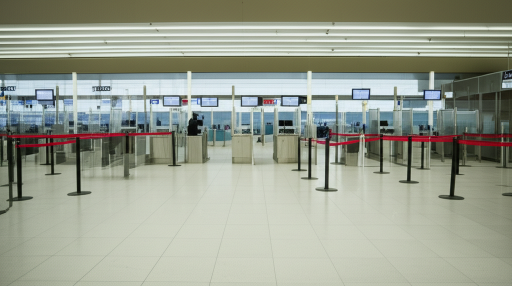 The Customs and Border Protection area at a US airport, where travelers on advance parole are processed.