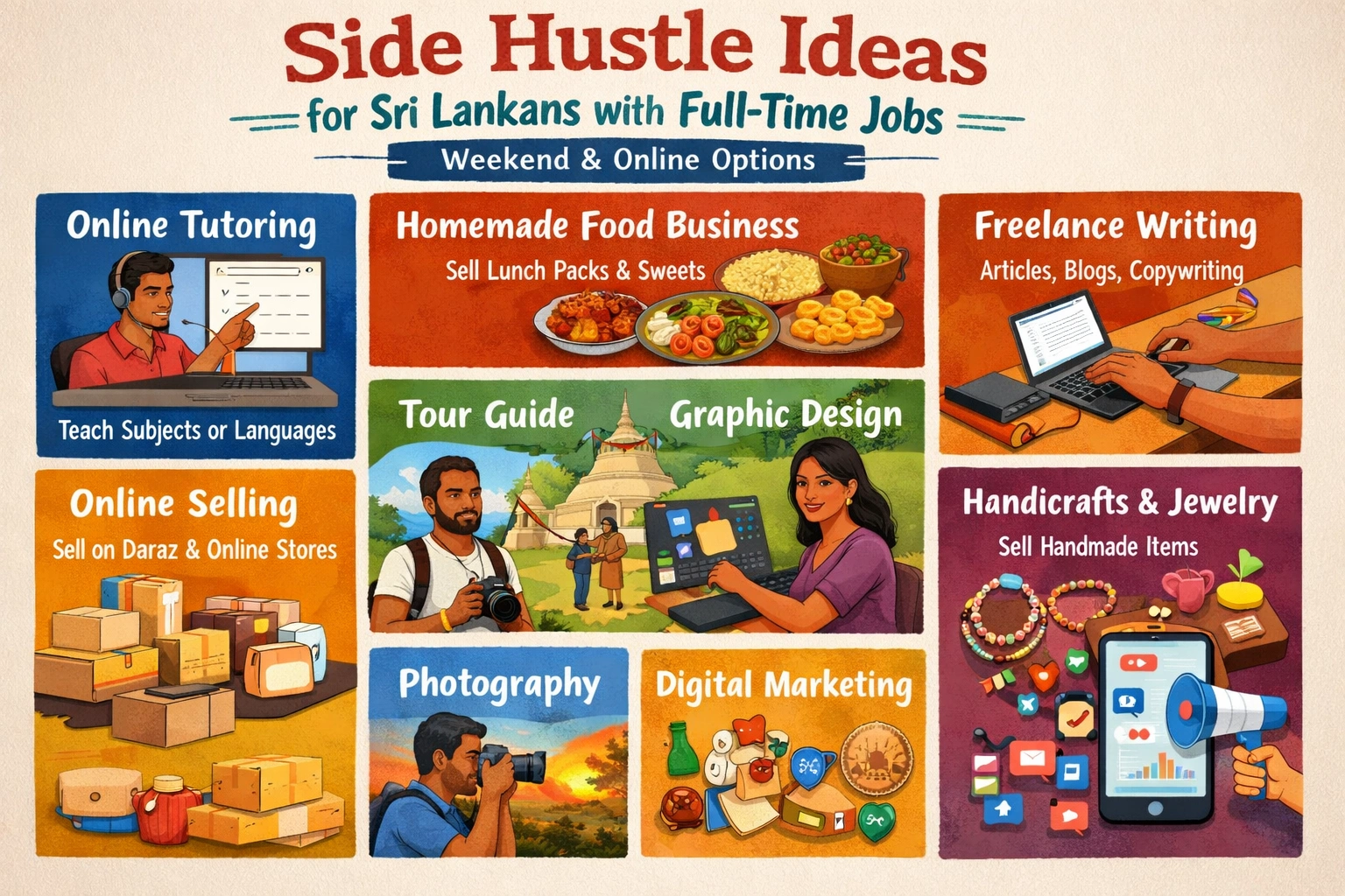 Side-hustle ideas for Sri Lankans with full‑time jobs (weekend and online options)
