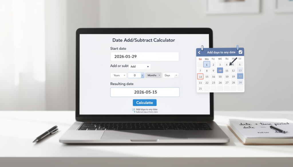 Easily calculate future or past dates by adding or subtracting time periods