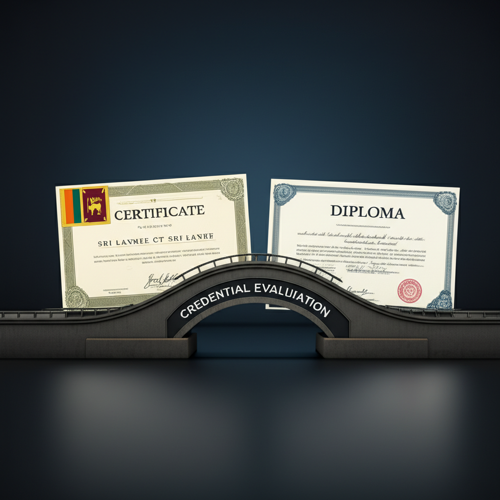 Diagram showing how credential evaluation translates a Sri Lankan degree to a US equivalent.